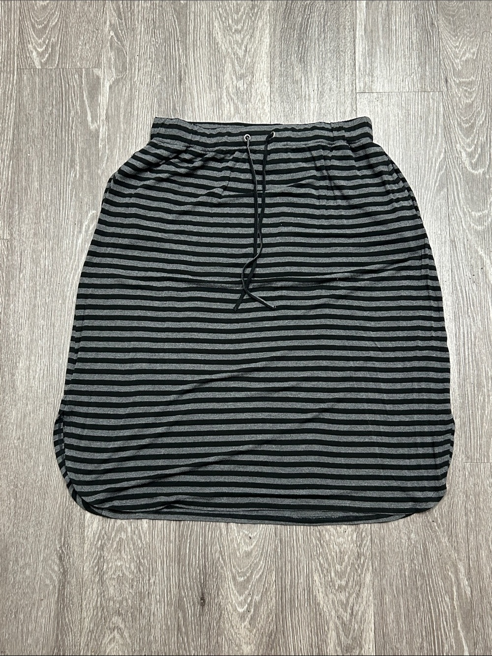 Dip Black and Gray Striped Midi Drawstring Skirt
